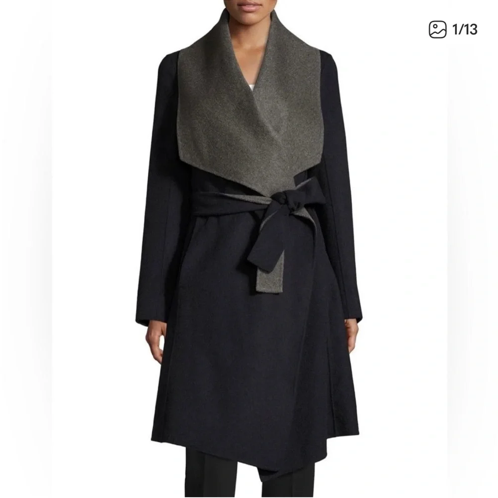 Diane Von Furstenberg Black and Gray Pea Coat - Picture 1 of 5